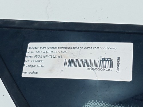 Vidro Fixo Lateral Lado Direito Vectra 1997 Original 