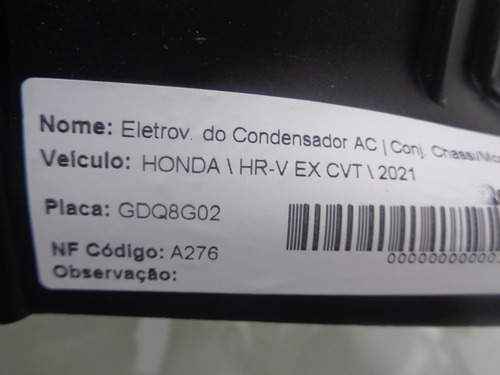 Eletro Ventilador Ventoinha Hrv 2021 5000km