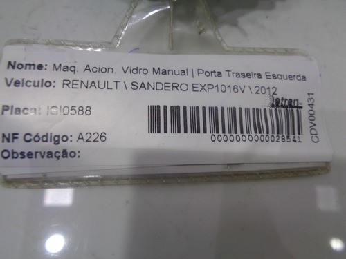 Maquina Vidro Manual Traseira Esquerda Renault Sandero 2012