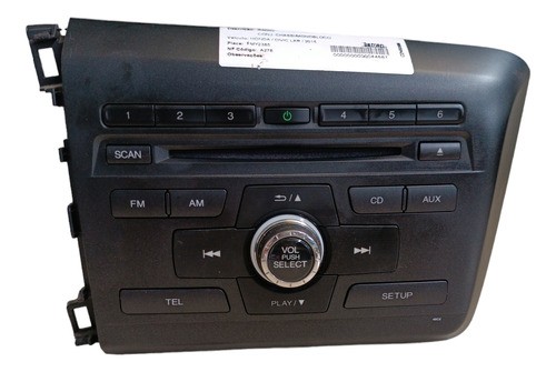 Rádio Som Cd Player Automotivo Civic 2012 2013 2014 A 2016