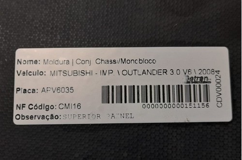 Moldura Superior Central Mitsubishi Outlander 3.0 V6 2008