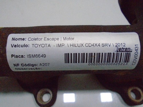 Coletor Escape Hilux 3.0 Diesel 2012 11 10 09 08 