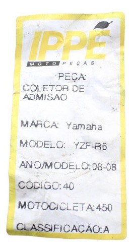 Coletor Admissão Unitario Yamaha Yzf R6 (450)