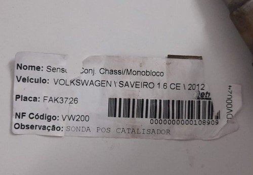 Sonda Lambda Volkswagen Saveiro 1.6 2012 - Pós Catalisador