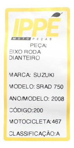 Eixo Roda Dianteiro Suzuki Srad 750 (467)