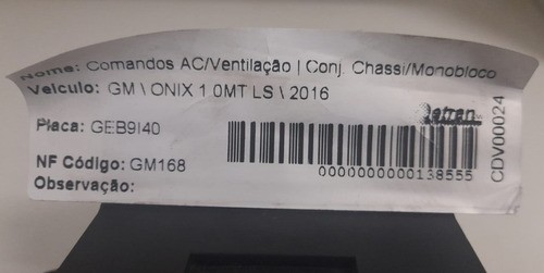 Comando Ar Condicionado Gm Onix Prisma 2012 A 2016 -52108784