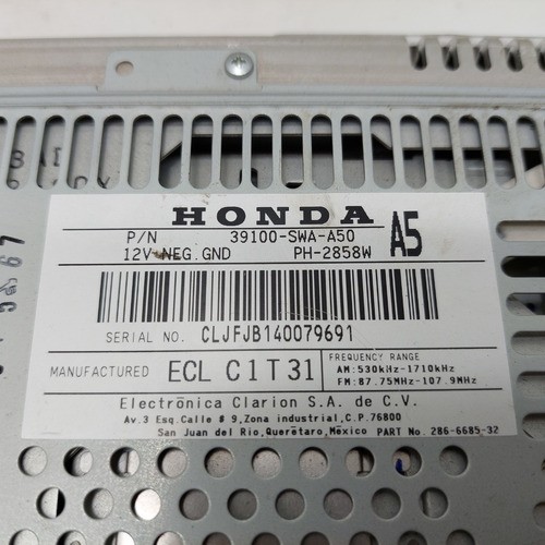 Radio Original Honda Cr-v Ano 2007 A 2011 S/ Código