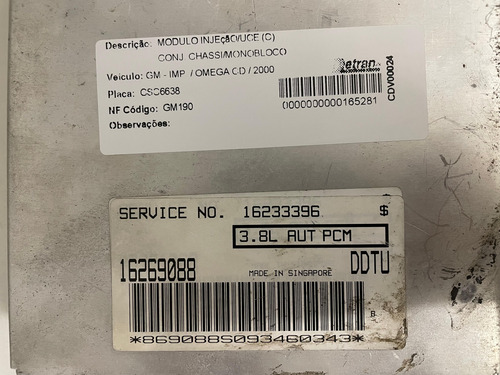 Módulo Injeção Omega Cd 3.8 Automático 2000