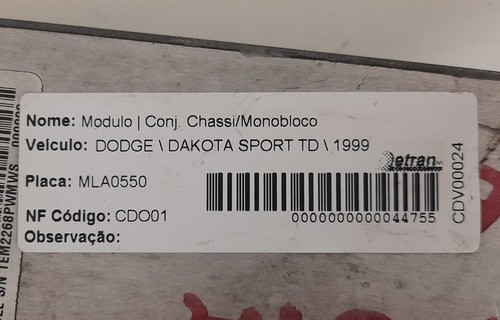 Módulo Injeção Dodge Dakota Sport Diesel 1999 - P53015227aa