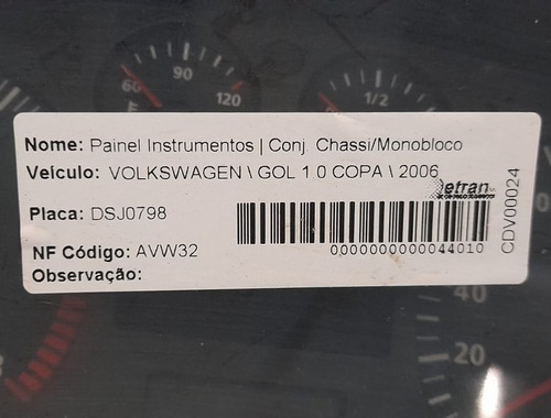 Painel De Instrumentos Vw Gol 1.0 Copa 2006 - W06k0920821