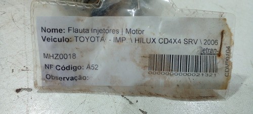 Flauta Injetora Diesel Toyota Hilux 2006/09 (r)