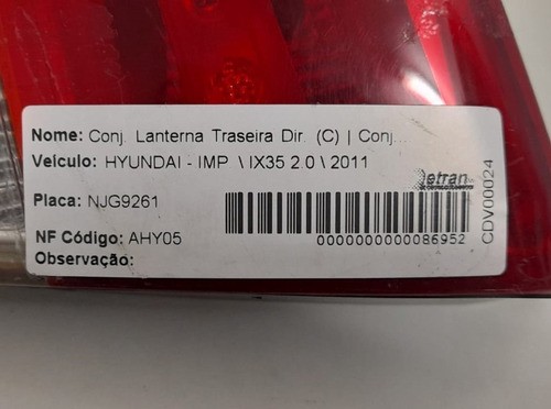 Lanterna Direita Tampa Traseira Ix35 2009 A 2015 - 924062s02