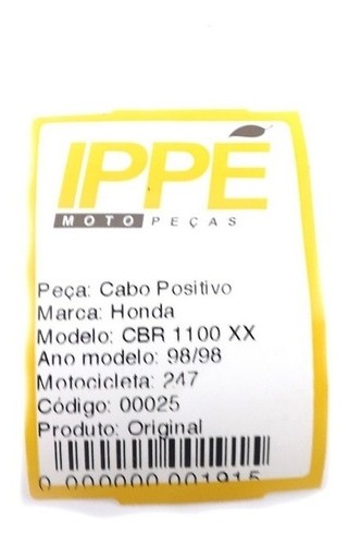 Cabo Positivo Bateria Honda Cbr 1100 Xx Blackbird 1998 (247)