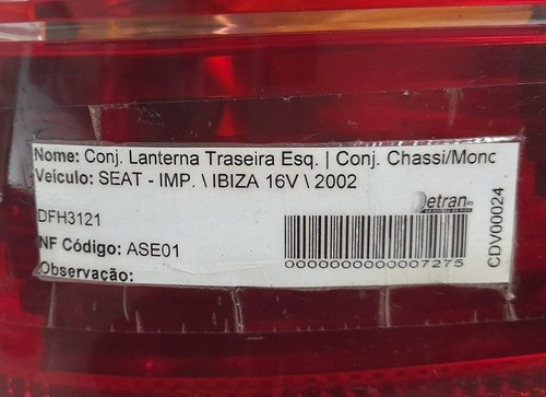 Lanterna Traseira Esquerda Seat Ibiza 2002