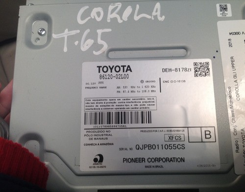 Radio Toyota Corolla 2017/18 Original