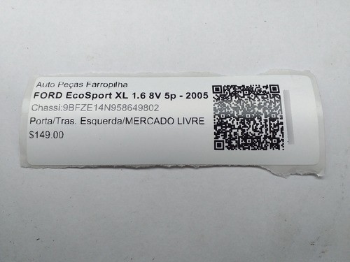 Forro Porta Traseiro L.e Ford Ecosport Manual 01/07