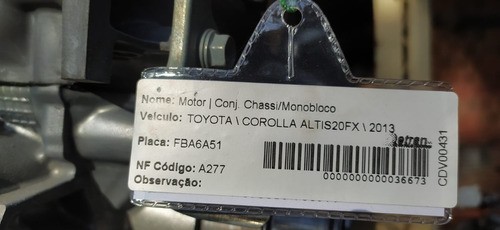 Motor Parcial Toyota Corolla Altis 2013 2.0 