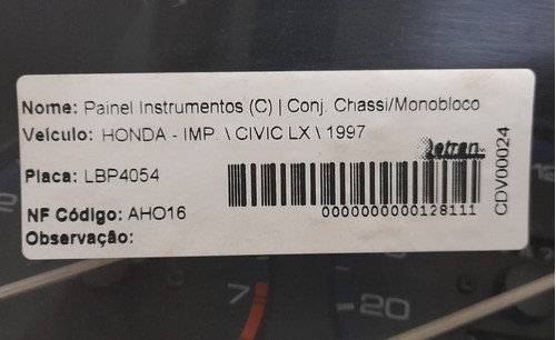 Painel De Instrumentos Honda Civic 1.6 97/00 - Hr0215003