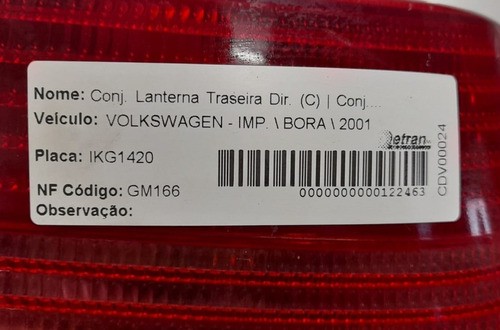 Lanterna Traseira Direita Vw Bora 2001 - C/ Detalhes