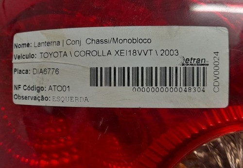 Lanterna Traseira Esquerda Toyota Corolla Xei 2003