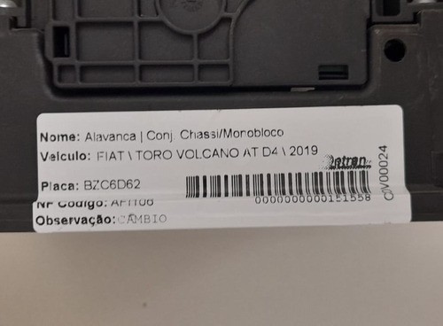 Alavanca Câmbio Automático Fiat Toro 19/20 - 01002439840