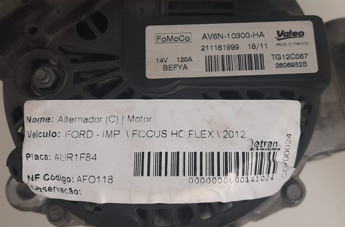 Alternador Ford Focus Hc Flex 2012 - Av6n10300ha