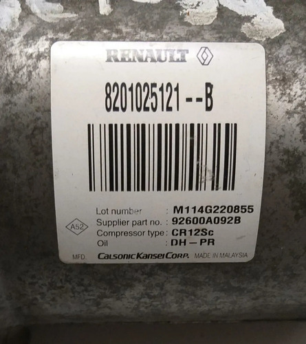 Compressor Ar Condicionado Renault Duster 2012 8201025121b