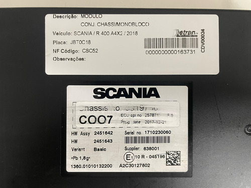 Módulo Ecu R400 2018 - 2451642 1710230060 A2c30127802