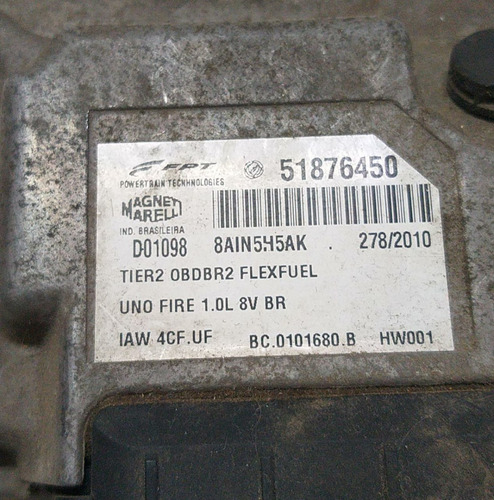 Modulo Injeção Fiat Uno Fire 1.0 8v 2010 2011 Iaw4cfuf