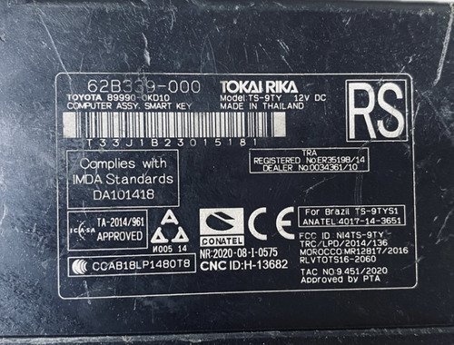 Módulo Conforto Smart Key Toyota Hilux Sw4 62b339000