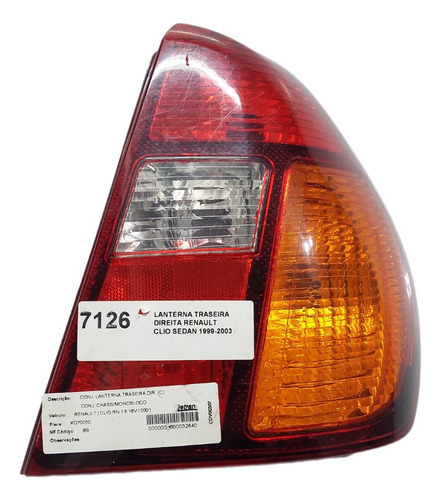 Lanterna Traseira Direita Renault Clio Sedan 2000 A 2003 