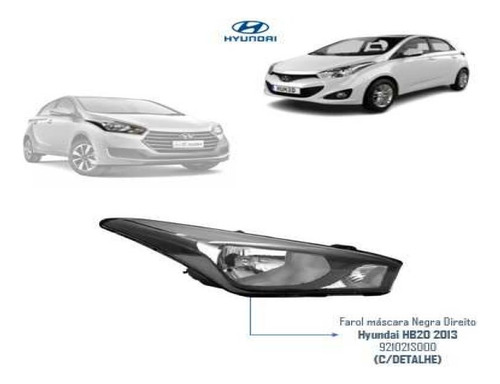 Farol Direito Hyundai Hb20 2012 2013 A 2019 Mascara Negra