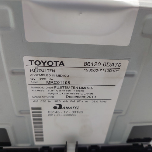 Rádio Original Toyota Yaris Ano 2019 2020