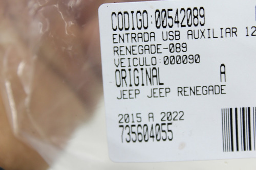 Entrada Usb Auxiliar 12v Jeep Renegade 15/22 Usado (089)