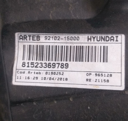 Farol Direito Mascara Negra Hyundai Hb20 12/ 2017 921021s000