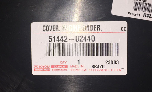 Defletor Proteção Carter Lado Esquerdo Toyota Corolla 09/14