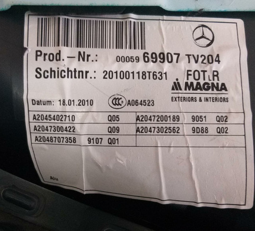 Forro Painel Porta Traseiro Direito Mercedes C200 2010