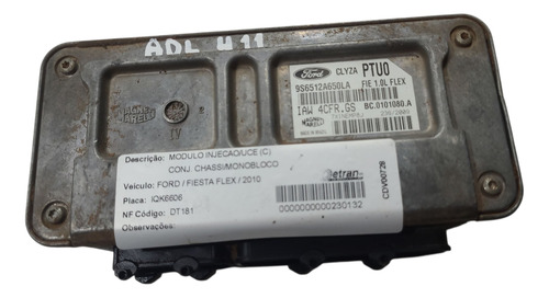 Módulo Injeção Ford Fiesta 1.0 Flex 2010 (al) 9s6512a650la