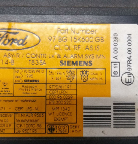 Modulo Central Alarme Ford Mondeo 2.0 1998 97bg15k600gb