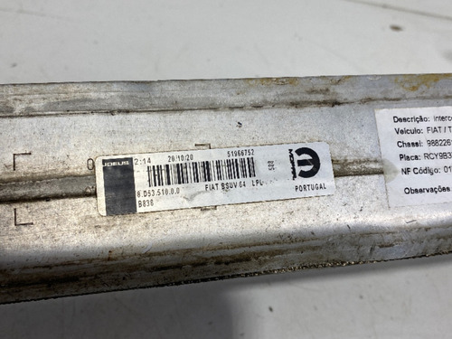 Radiador Intercooler Fiat Toro 2.0 16v 2019 2020 2021 Diesel
