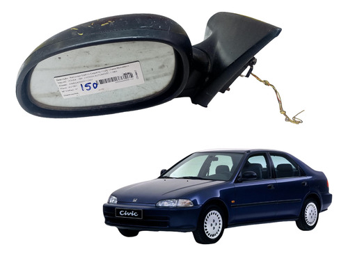 Retrovisor Civic 1992 1993 1994 1995 Esquerdo Elétrico Usado