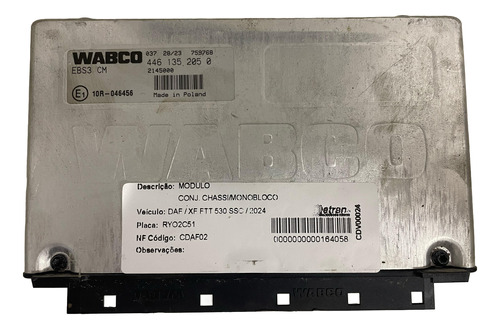 Módulo Ecu Ebs3 Wabco Xf Ftt 530 2024 - 4461352050