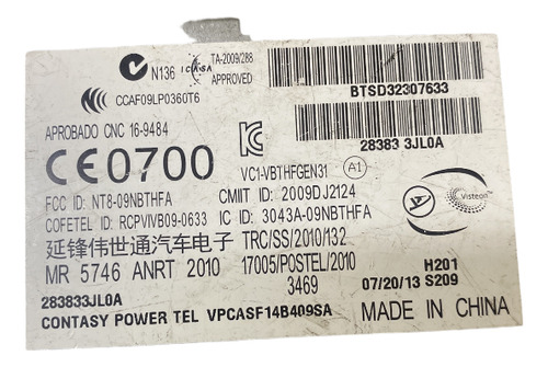 Modulo Bluetooth Nissan Versa 283833jl0a
